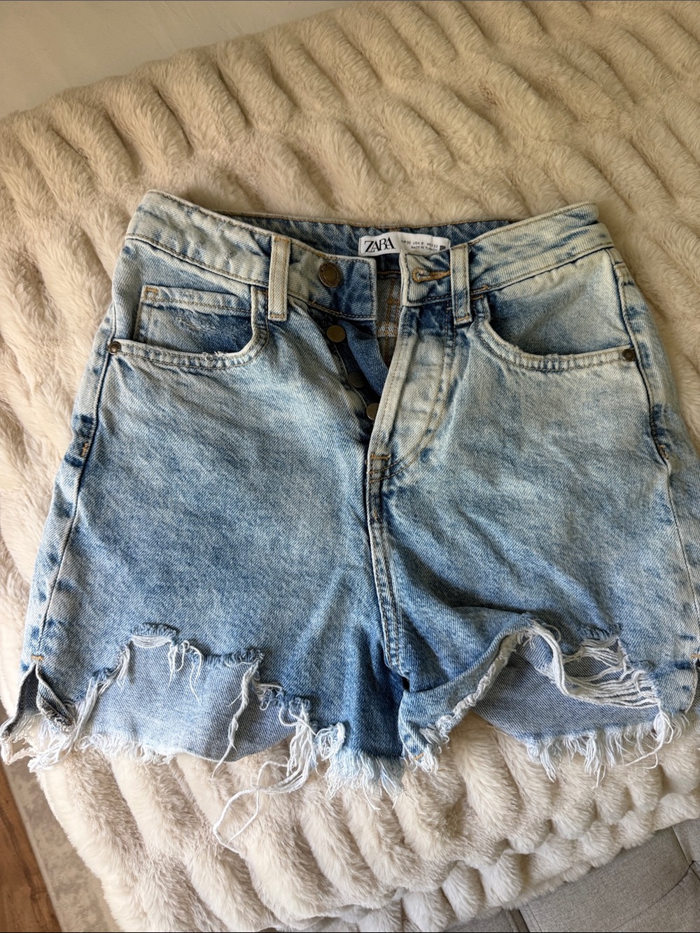 Zara Light Blue Faded Denim Cutoff Shorts